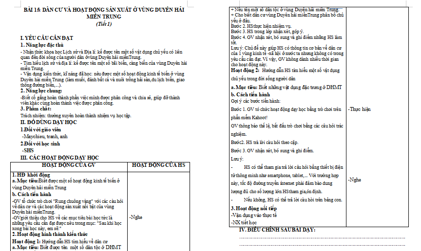 Bài 15: Dân cư và hoạt động sản xuất ở vùng duyên hải miền Trung