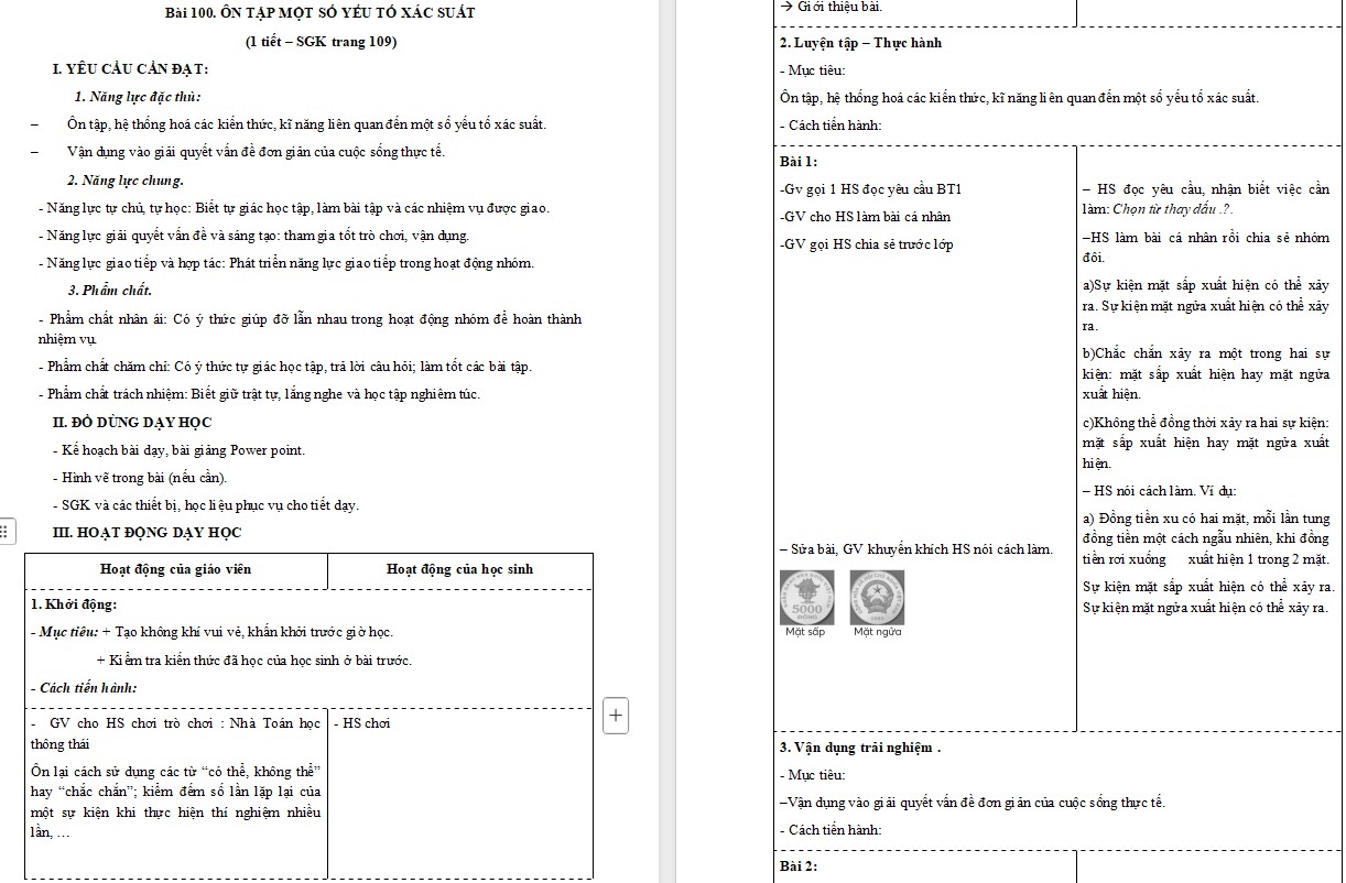 Giáo án Toán 5 Bài 100 file word