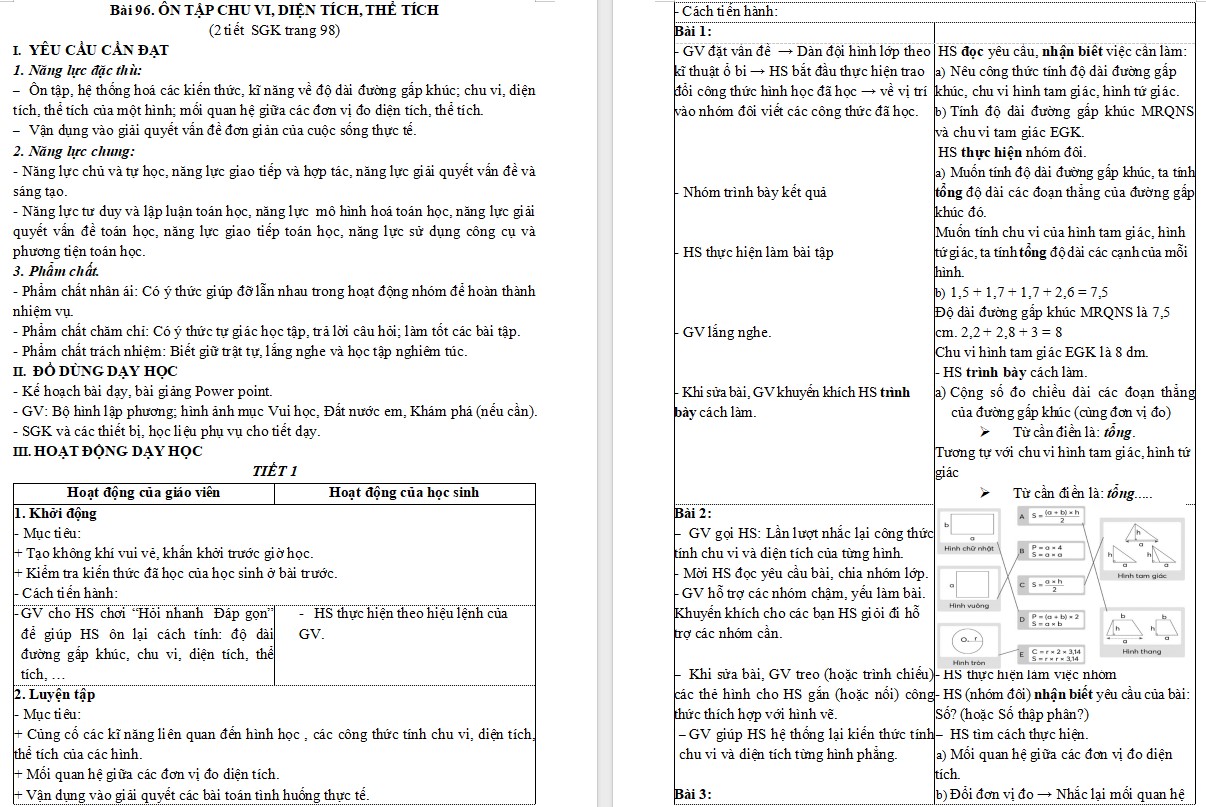 Giáo án Toán 5 Bài 96 file word