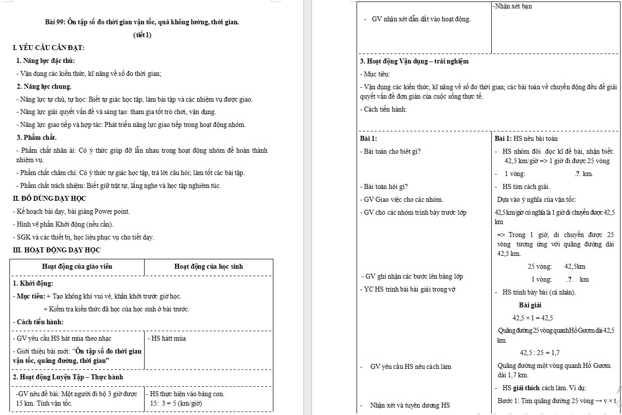 Giáo án Toán 5 Bài 99 file word