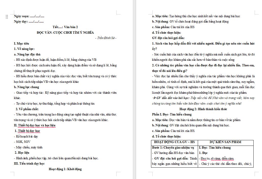 Giáo án PowerPoint Ngữ văn 8 Bài 8: Đọc văn cuộc chơi tìm ý nghĩa