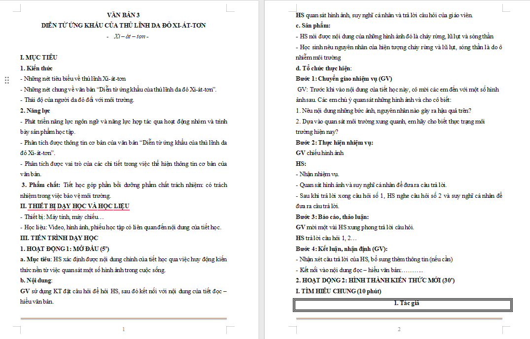 Ngữ văn 8 Bài 9: Diễn từ ứng khẩu của thủ lĩnh da đỏ Xi-át-tơn