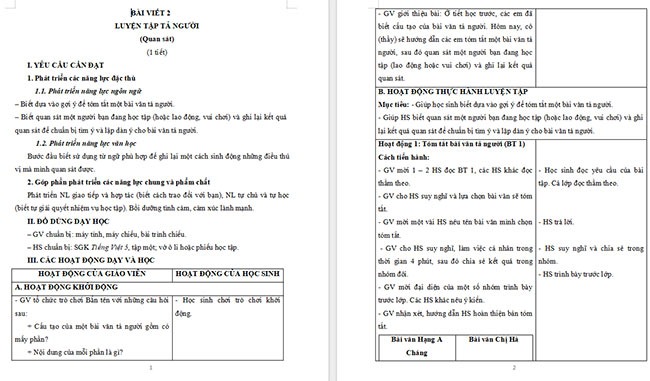 Giáo án Tiếng Việt 5 Luyện tập tả người (Quan sát)