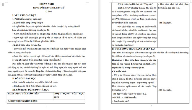 Giáo án Tiếng Việt 5 Trao đổi Bạn nam, bạn nữ