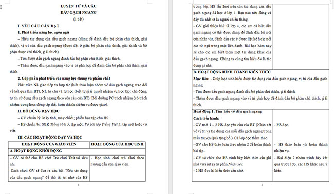 Giáo án Tiếng Việt 5 Dấu gạch ngang