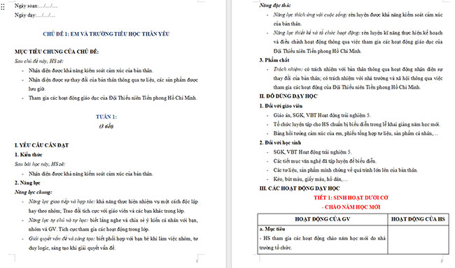 Giáo án Hoạt động trải nghiệm 5 Tuần 1