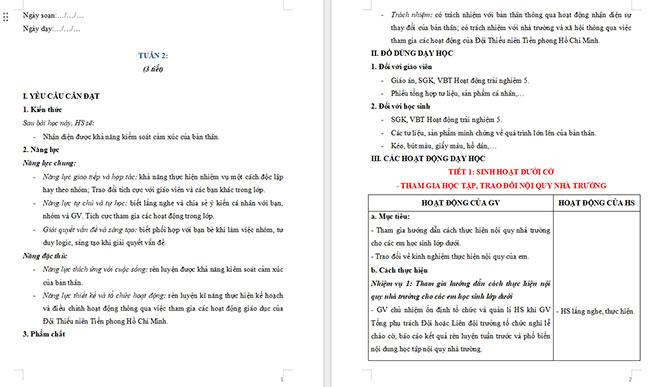 Giáo án Hoạt động trải nghiệm 5 Tuần 2