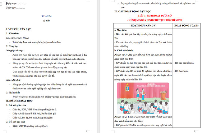Giáo án Hoạt động trải nghiệm 5 Tuần 34