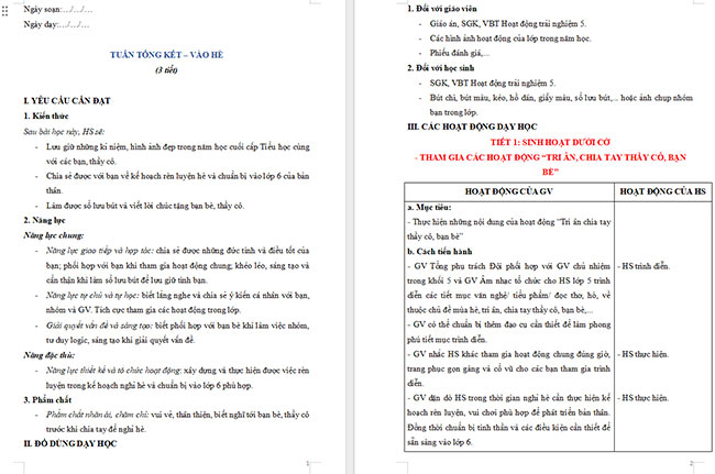 Giáo án Hoạt động trải nghiệm 5 Tuần 35
