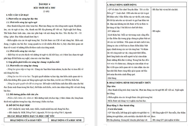 Giáo án Tiếng Việt 5 Bầu trời mùa thu