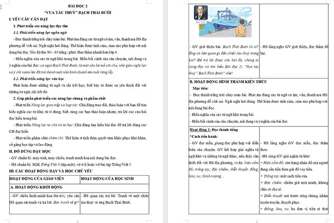 2. Giáo án Tiếng Việt 5 “Vua tàu thuỷ” Bạch Thái Bưởi