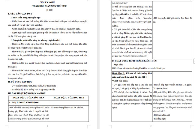 Giáo án Tiếng Việt 5 Trao đổi Gian nan thử sức