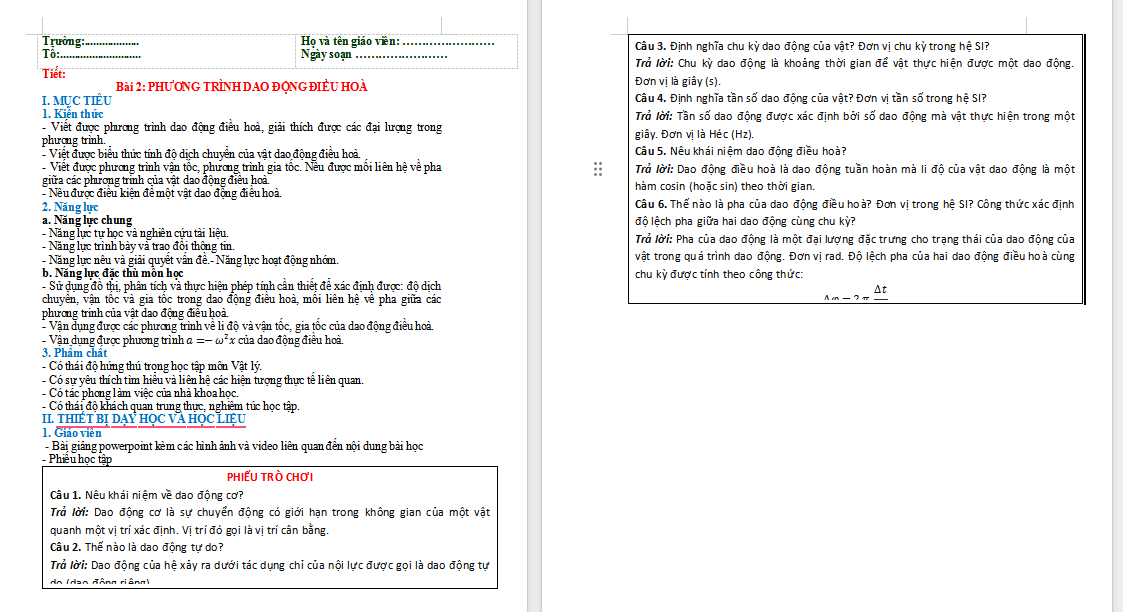  Phương trình dao động điều hoà