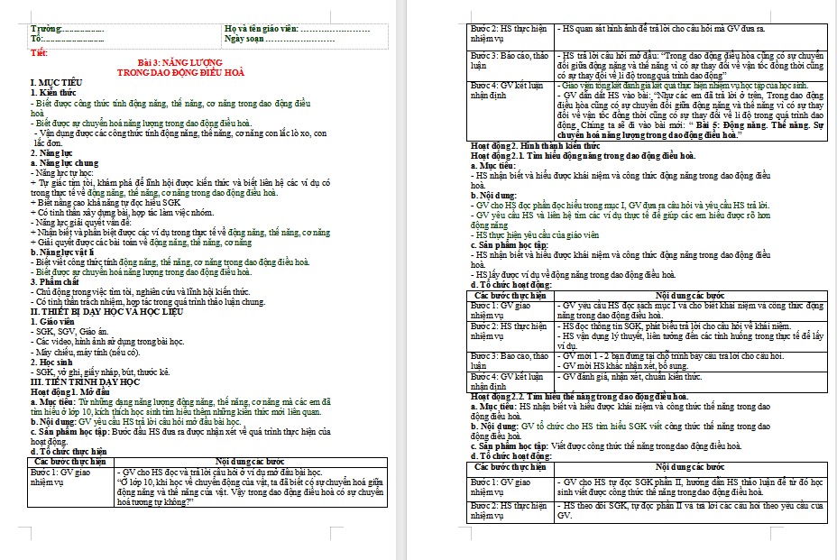  Năng lượng trong dao động điều hòa