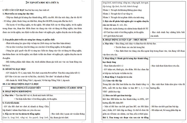 Giáo án Tiếng Việt 5 Ôn tập giữa học kì I (Tiết 3)