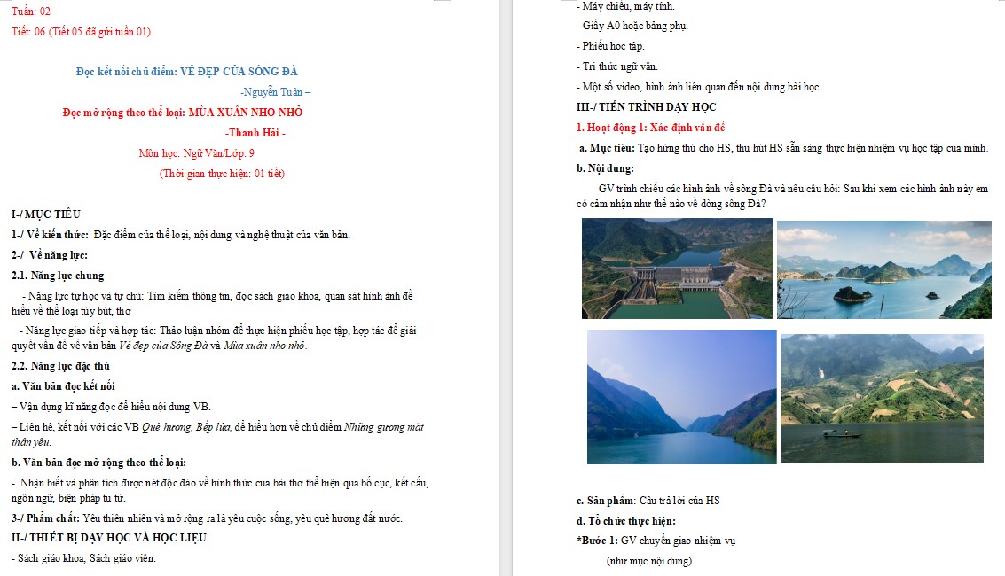 Giáo án Vẻ đẹp của sông Đà Ngữ văn 9 CTST