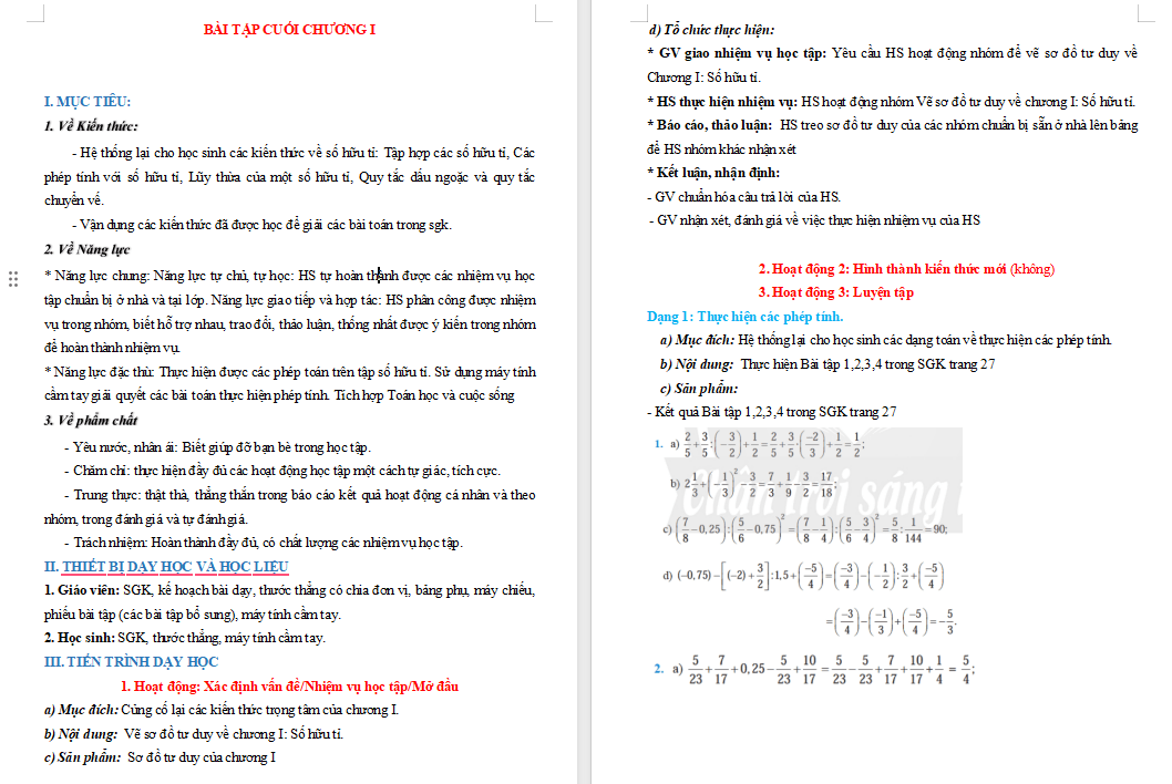 Giáo án PowerPoint Toán 7 Bài tập cuối chương 1