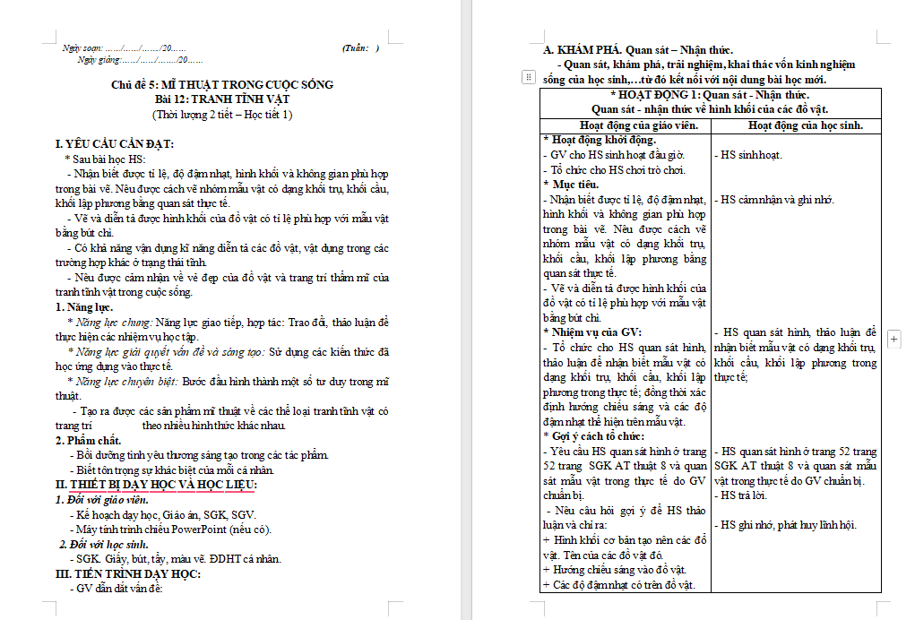 Giáo án PowerPoint Mĩ thuật 8 Bài 12: Tranh tĩnh vật