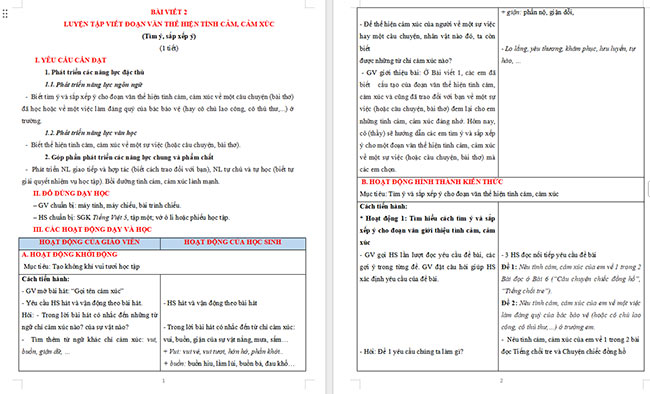 Giáo án Tiếng Việt 5 Luyện tập viết đoạn văn thể hiện tình cảm, cảm xúc (Tìm ý, sắp xếp ý)