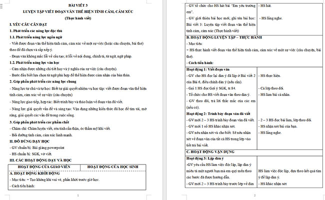 Giáo án Tiếng Việt 5 Luyện tập viết đoạn văn thể hiện tình cảm, cảm xúc (Thực hành viết)