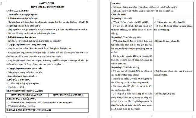 Giáo án Tiếng Việt 5 Trao đổi Em đọc sách báo