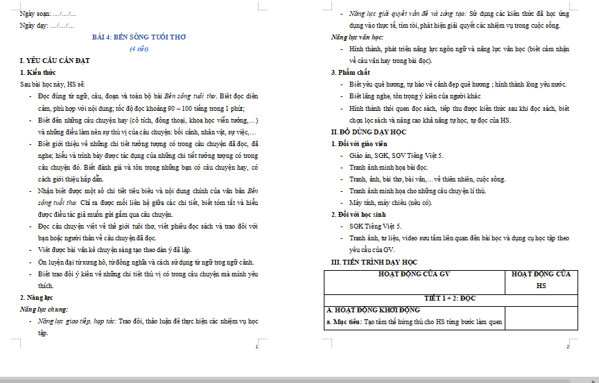 Giáo án Tiếng Việt lớp 5 Bài 4: Bến sông tuổi thơ