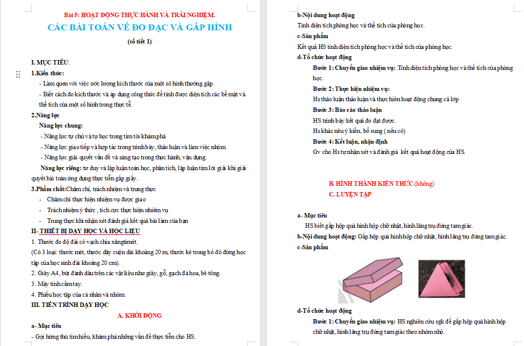 Các bài toán về đo đạc và gấp hình