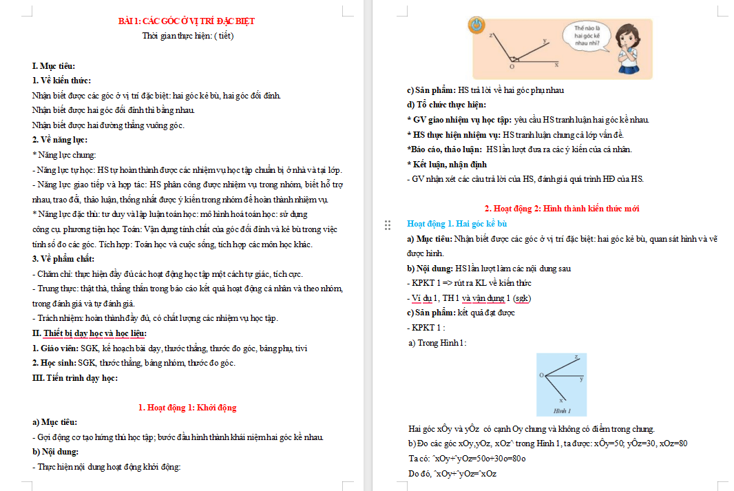 PowerPoint Toán 7 Bài 1: Các góc ở vị trí đặc biệt