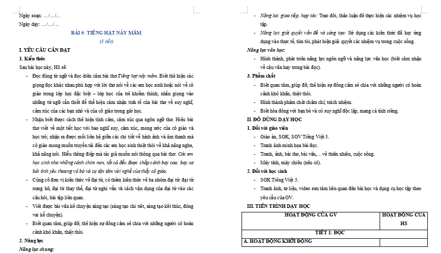 Bài 5: Tiếng hạt nảy mầm