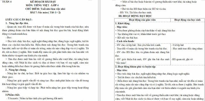 Giáo án Tiếng Việt 4: Sắc màu