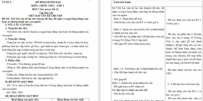 Giáo án Tiếng Việt 4: Viết bài văn kể chuyện