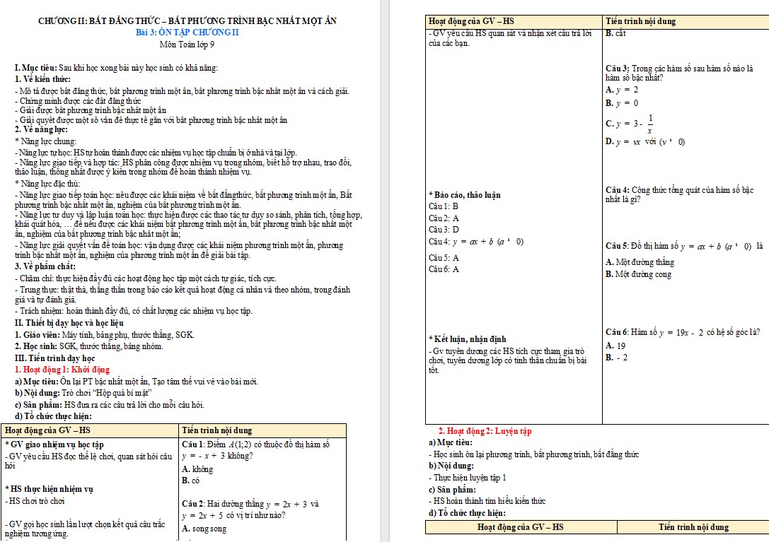 Giáo án Toán 9 Bài tập cuối chương II file word