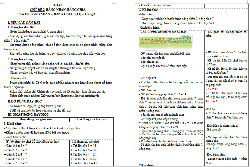 Bài 10: Bảng nhân 7, bảng chia 7