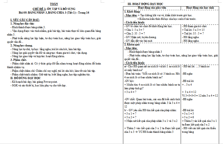 Bài 5: Bảng nhân 3, bảng chia 3