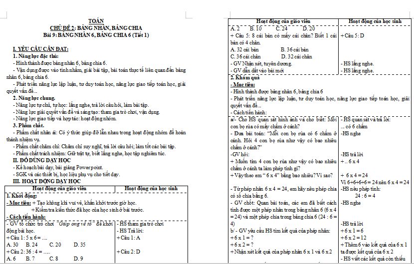 Bài 9: Bảng nhân 6, bảng chia 6