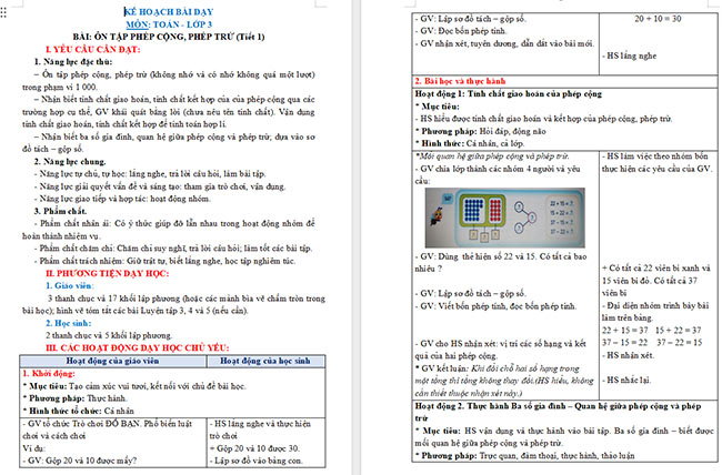 Giáo án Toán 3: Ôn tập phép cộng, phép trừ