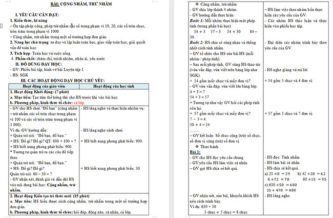 Giáo án Toán 3: Cộng nhẩm, trừ nhẩm