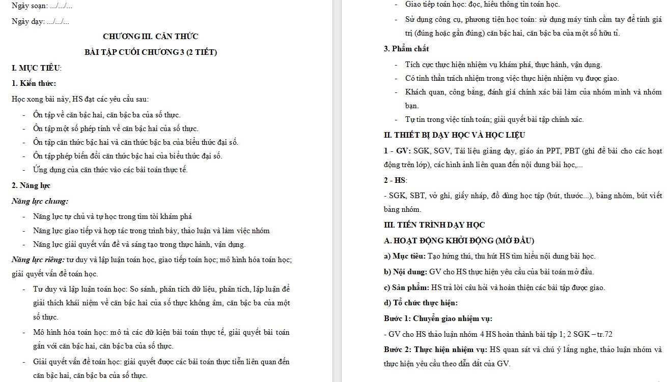 Giáo án Toán 9 Bài tập cuối chương III file word