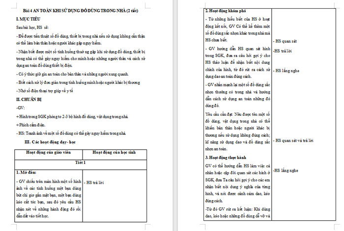 Tự nhiên và xã hội 1 bài 4: An toàn khi sử dụng đồ dùng trong nhà