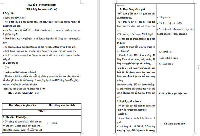 Tự nhiên và xã hội 1 bài 6: Lớp học của em