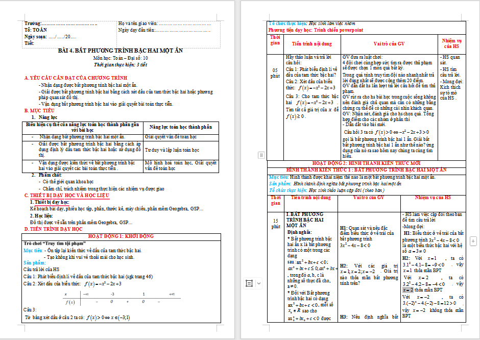 PowerPoint Toán 10 Bài 4: Bất phương trình bậc hai một ẩn