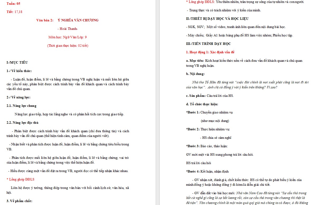 Giáo án Ý nghĩa văn chương Ngữ văn 9 CTST