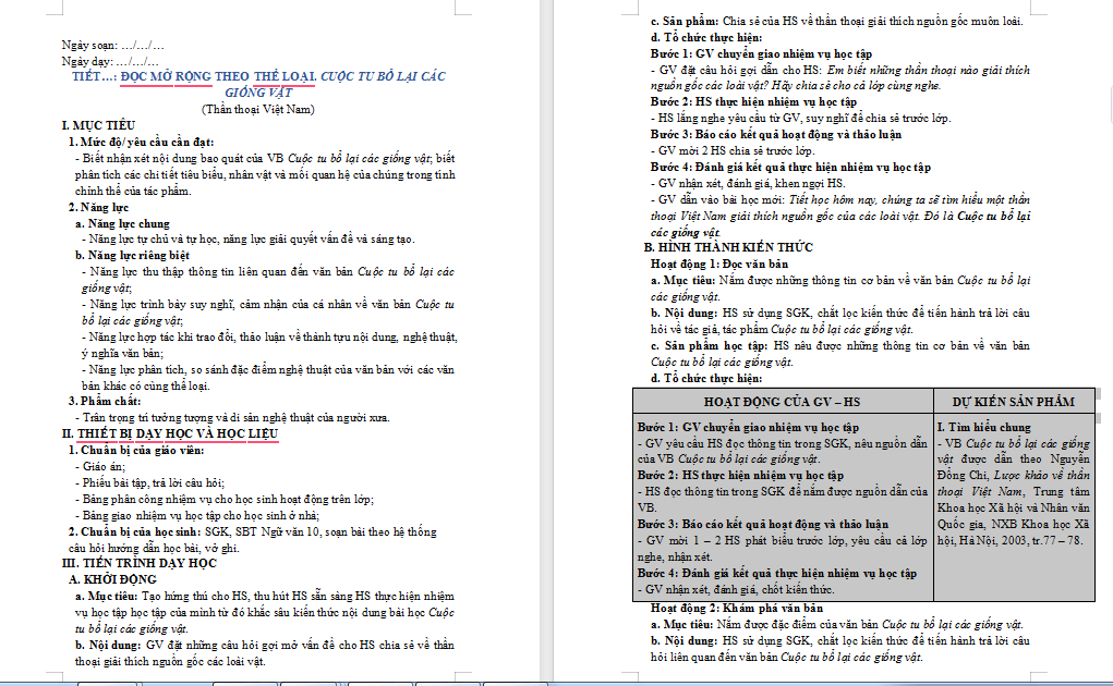 PowerPoint Ngữ văn 10 Bài 1: Cuộc tu bổ lại các giống vật