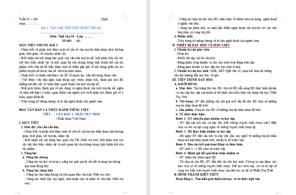 Ngữ văn 10 Bài 1: Thần Trụ trời