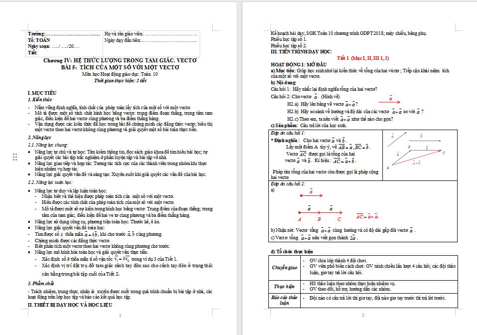 PowerPoint Toán 10 Bài 5: Tích của một số với một vectơ