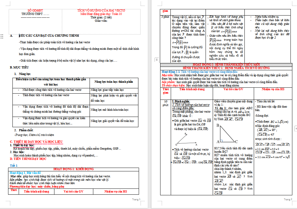 PowerPoint Toán 10 Bài 6: Tích vô hướng của hai vectơ