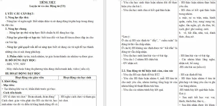 Giáo án Tiếng Việt 4: Luyện tập về động từ