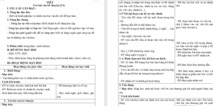 Giáo án Tiếng Việt 4: Trả bài văn kể chuyện