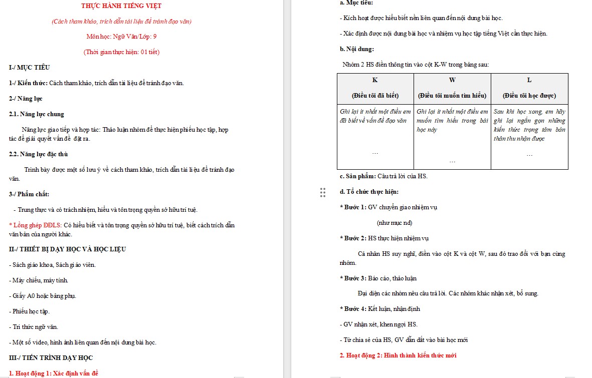 Giáo án Thực hành tiếng Việt trang 42 Ngữ văn 9 CTST