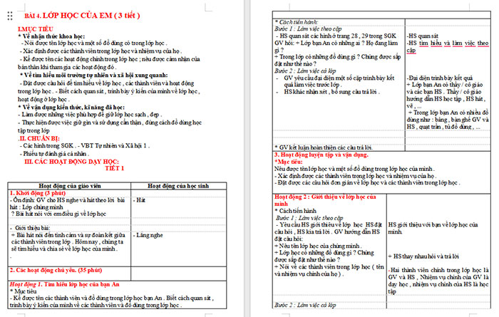 Giáo án Tự nhiên và xã hội 1 bài 4: Lớp học của em